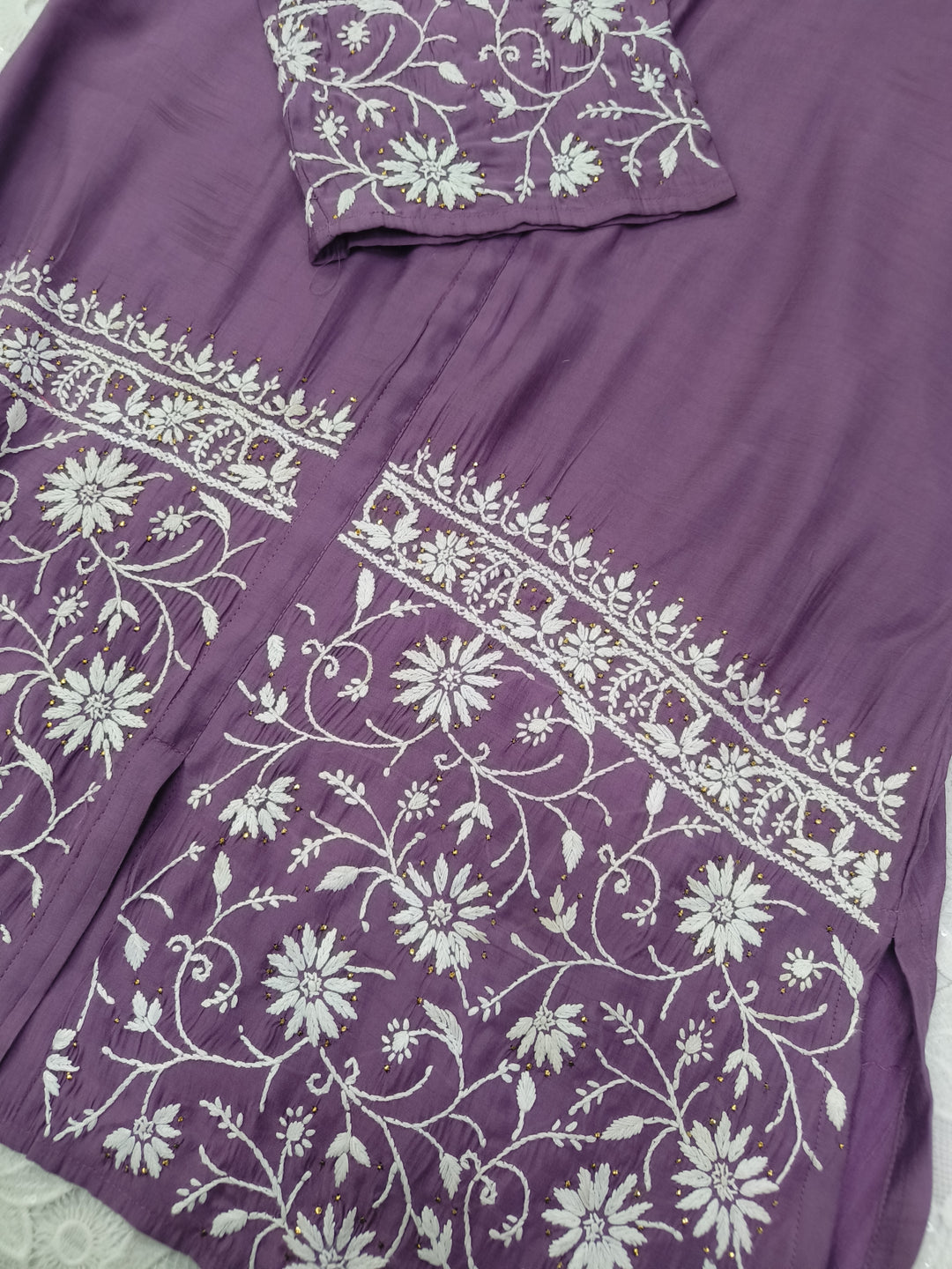 Lavender Chanderi Chikankari Co-ord set-Custom made