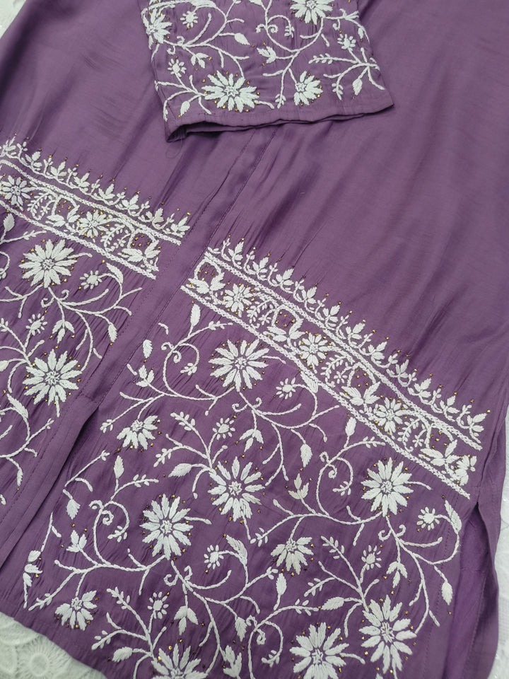 Lavender Chanderi Chikankari Co-ord set-Custom made