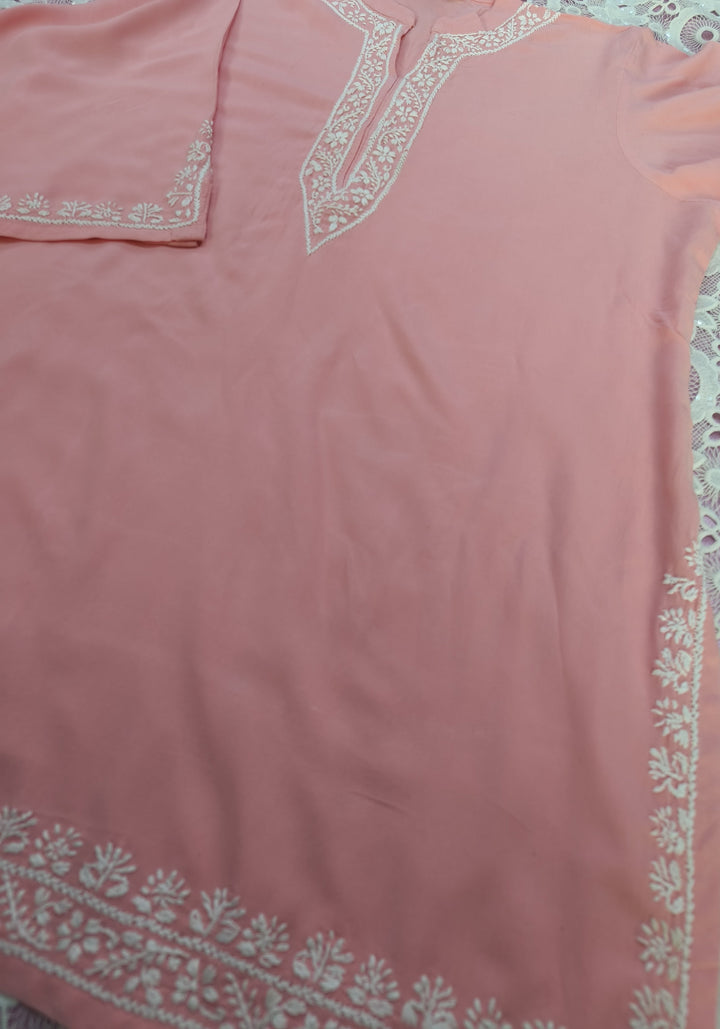 Peach Rayon chikankari short kurta