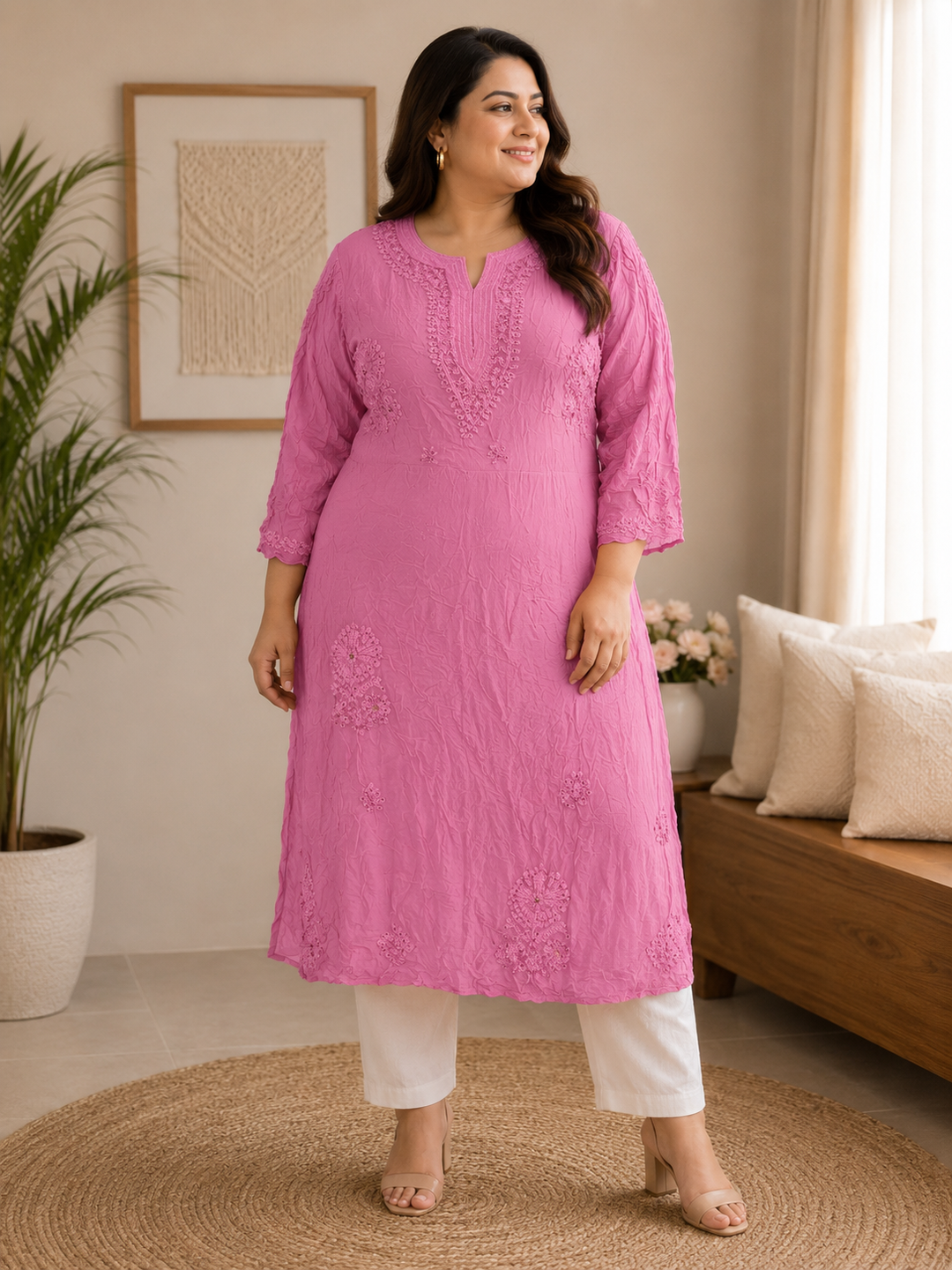 Pink Georgette Chikankari Kurta
