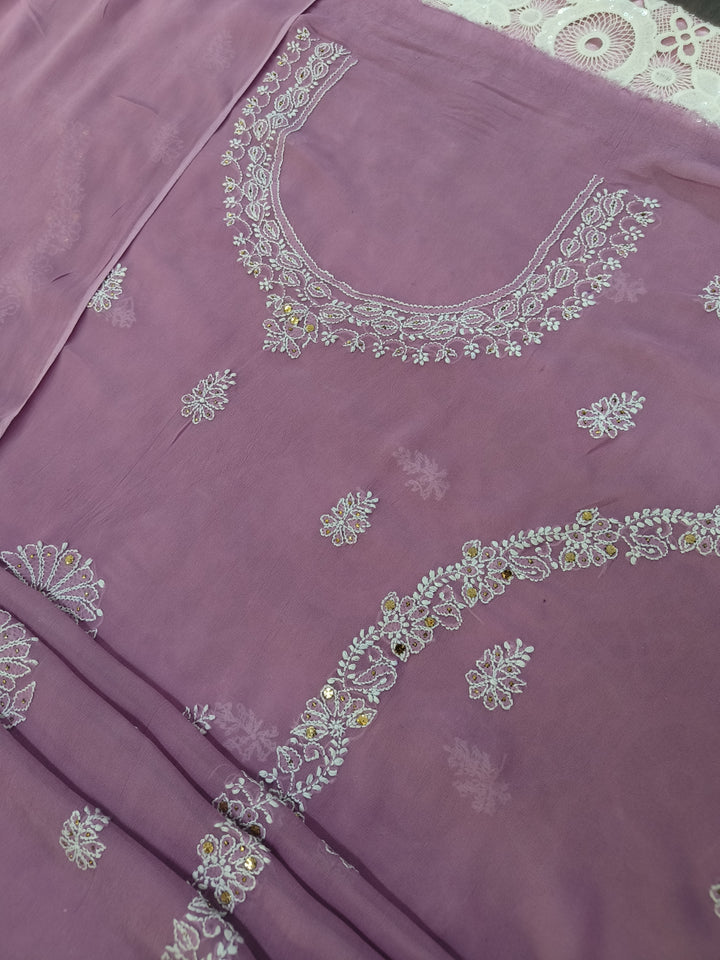 Lavender Georgette Chikankari Kurta duppata Fabric