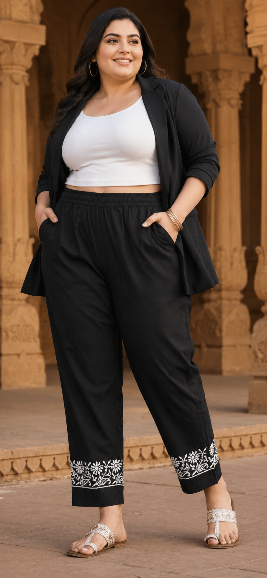 Black Stretchable Cotton Chikankari Pant-Custom Made