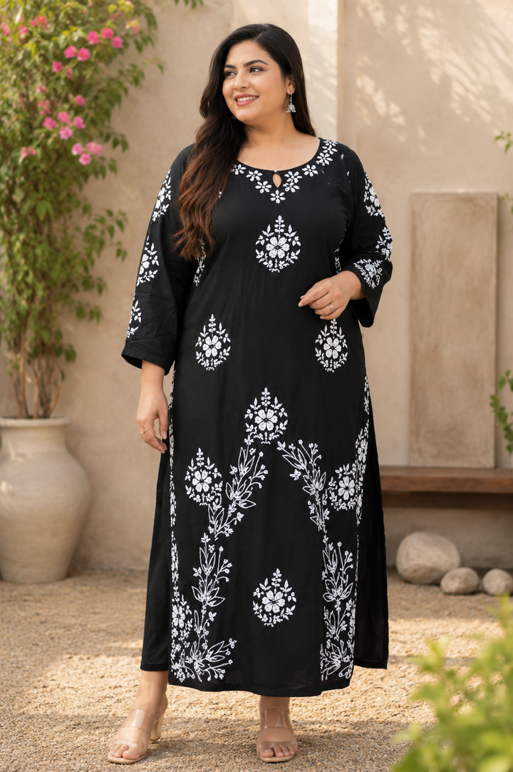 Black Rayon Chikankari Kurta -Custom Made