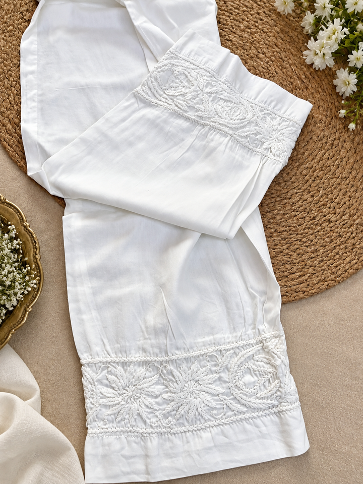 White Stretchable Chikankari pant -Custom Made