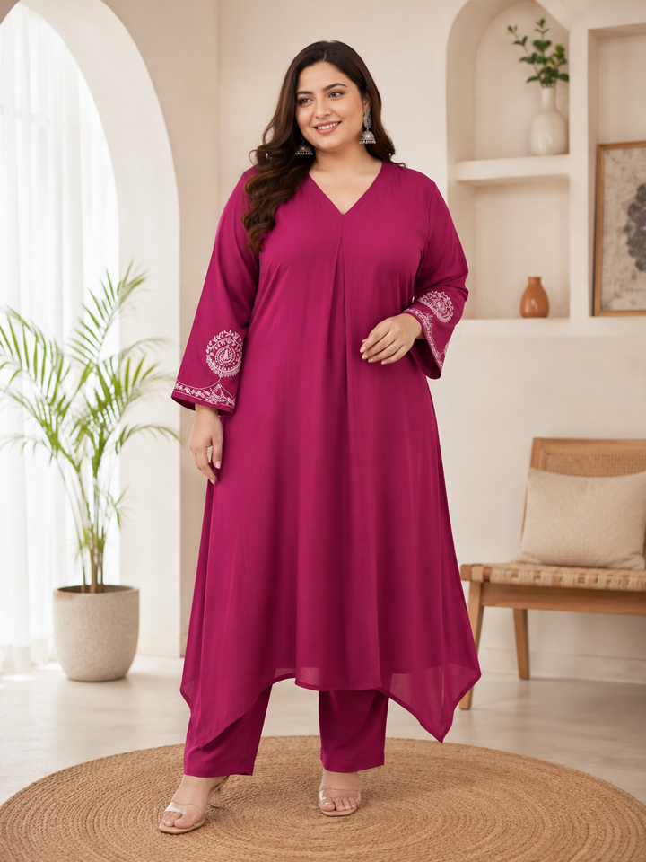 Onion A-line Chanderi Chikankari Co-ord set-Custom made