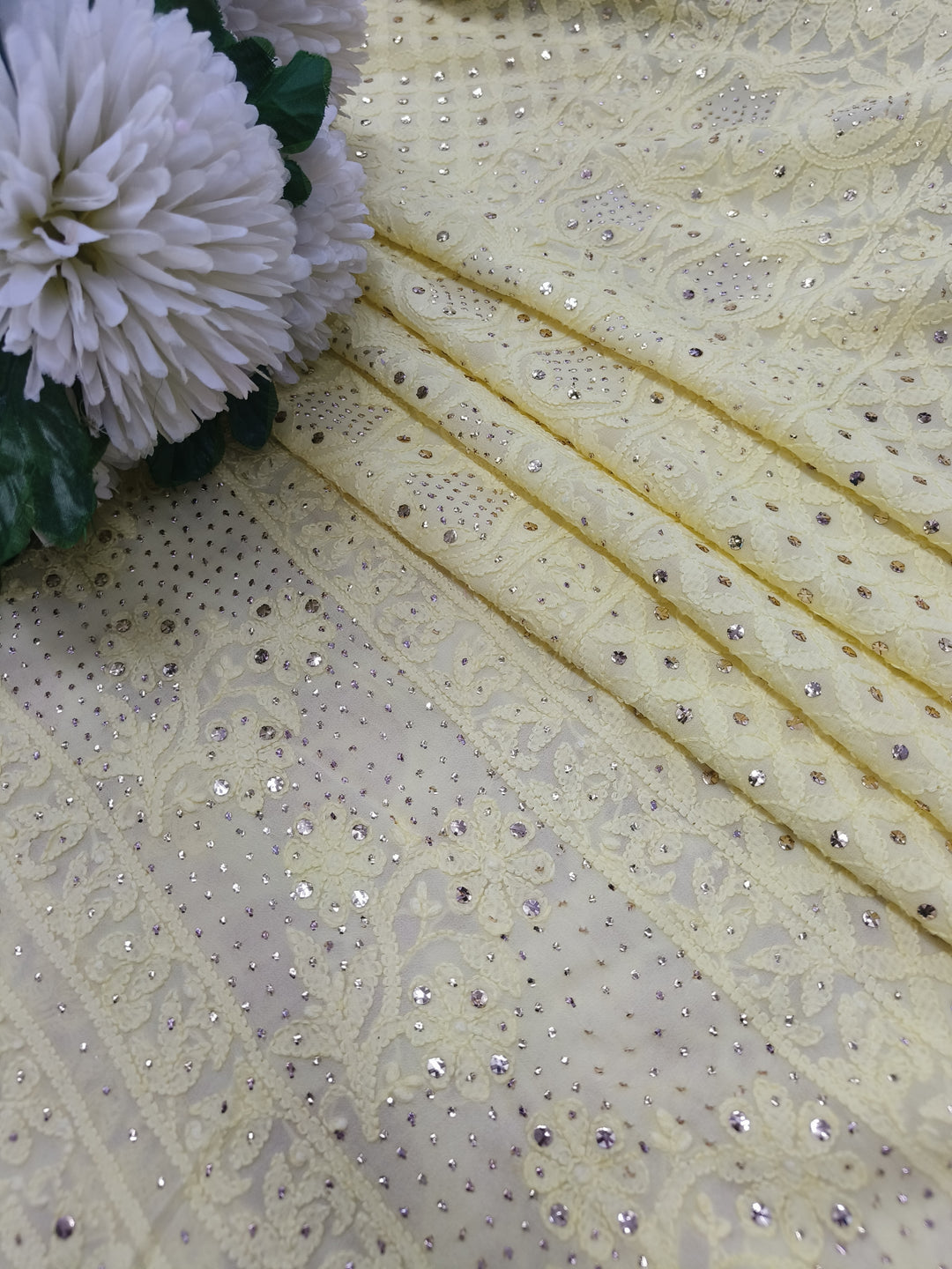 Yellow Pure Georgette Chikankari Kurta duppata fabric