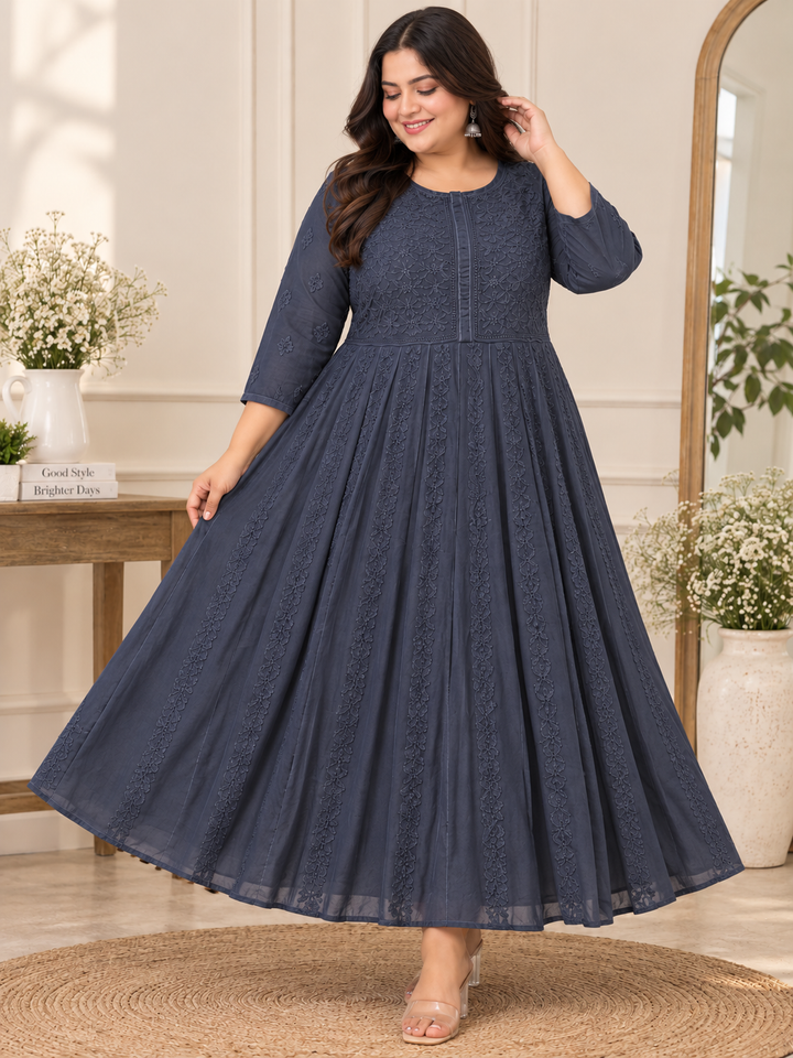 Navy Blue Georgette Chikankari Anarkali kurta
