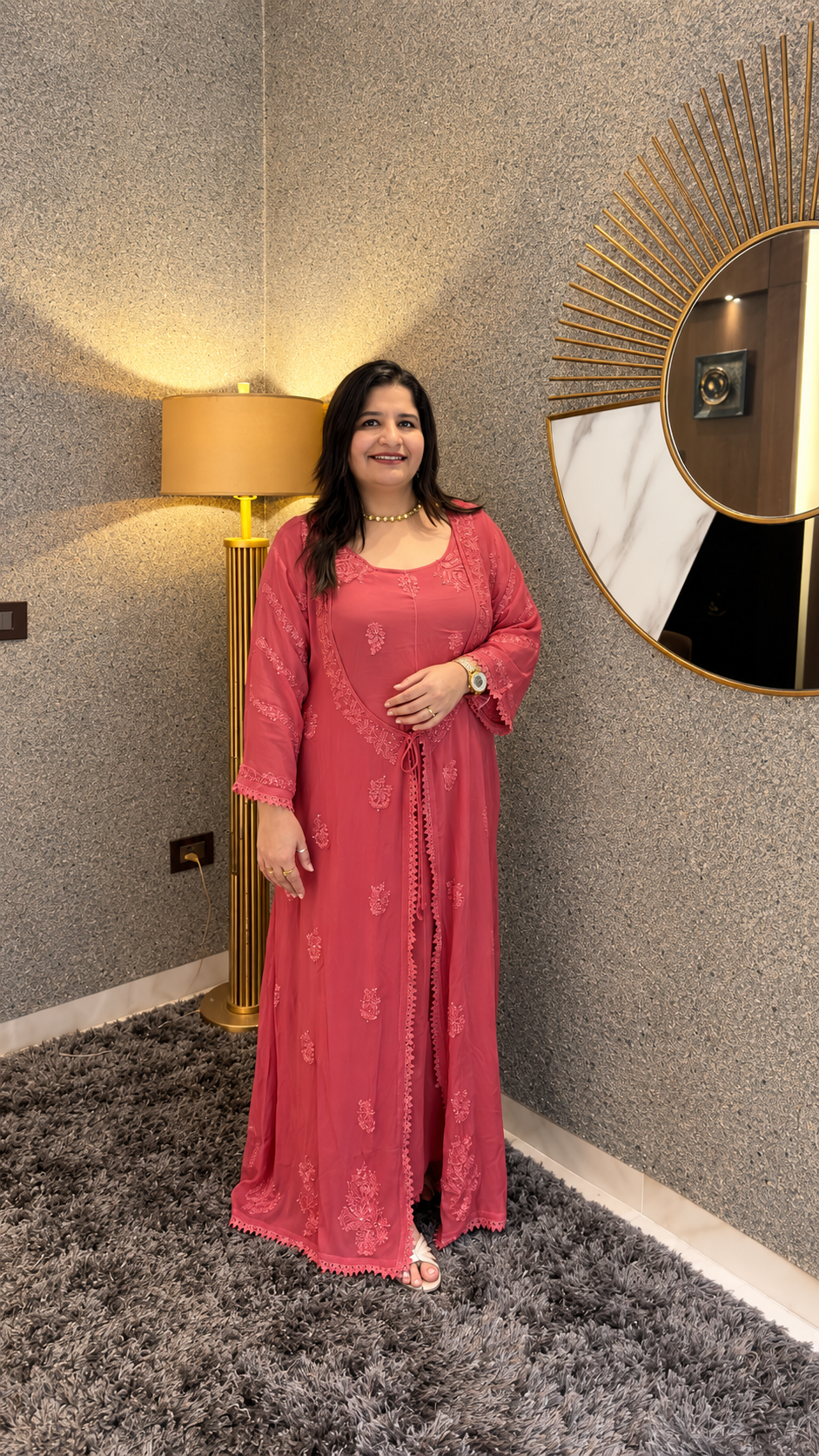 Rose pink Georgette Chikankari Shrug dress - Custom made