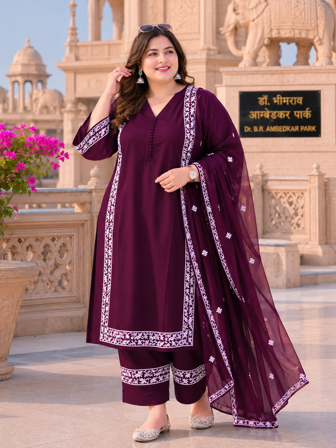 Wine Rayon Chikankari Suit Set