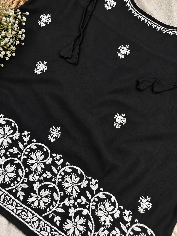 Black Rayon chikankari short kurta -Custom Made