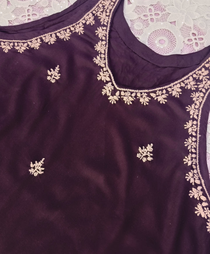 Wine Rayon Chikankari short kurta -Custom Made