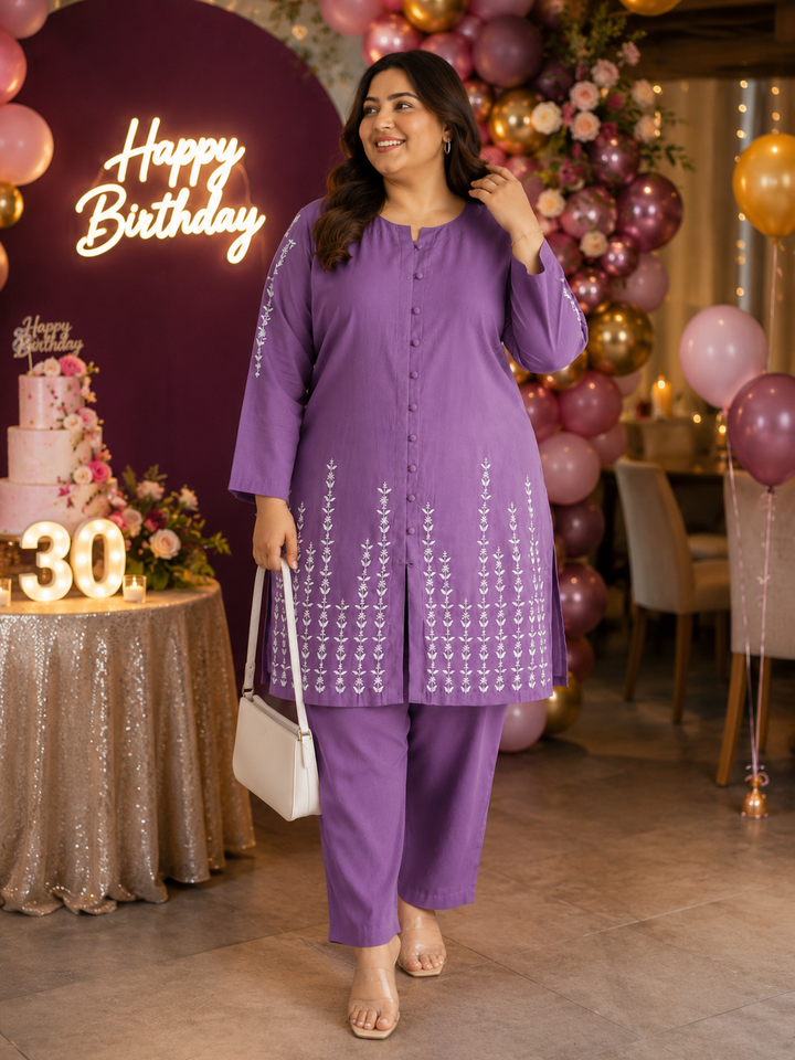 Lavender Chanderi Chikankari co-ord set - Custom made