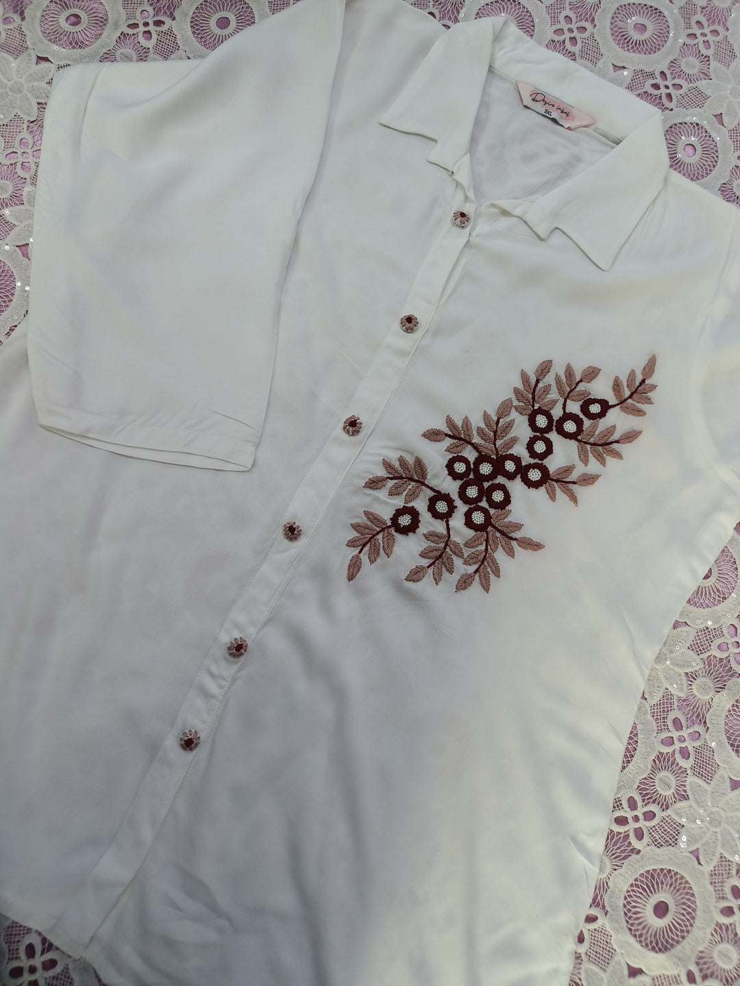 White rayon Chikankari short kurta -Custom Made