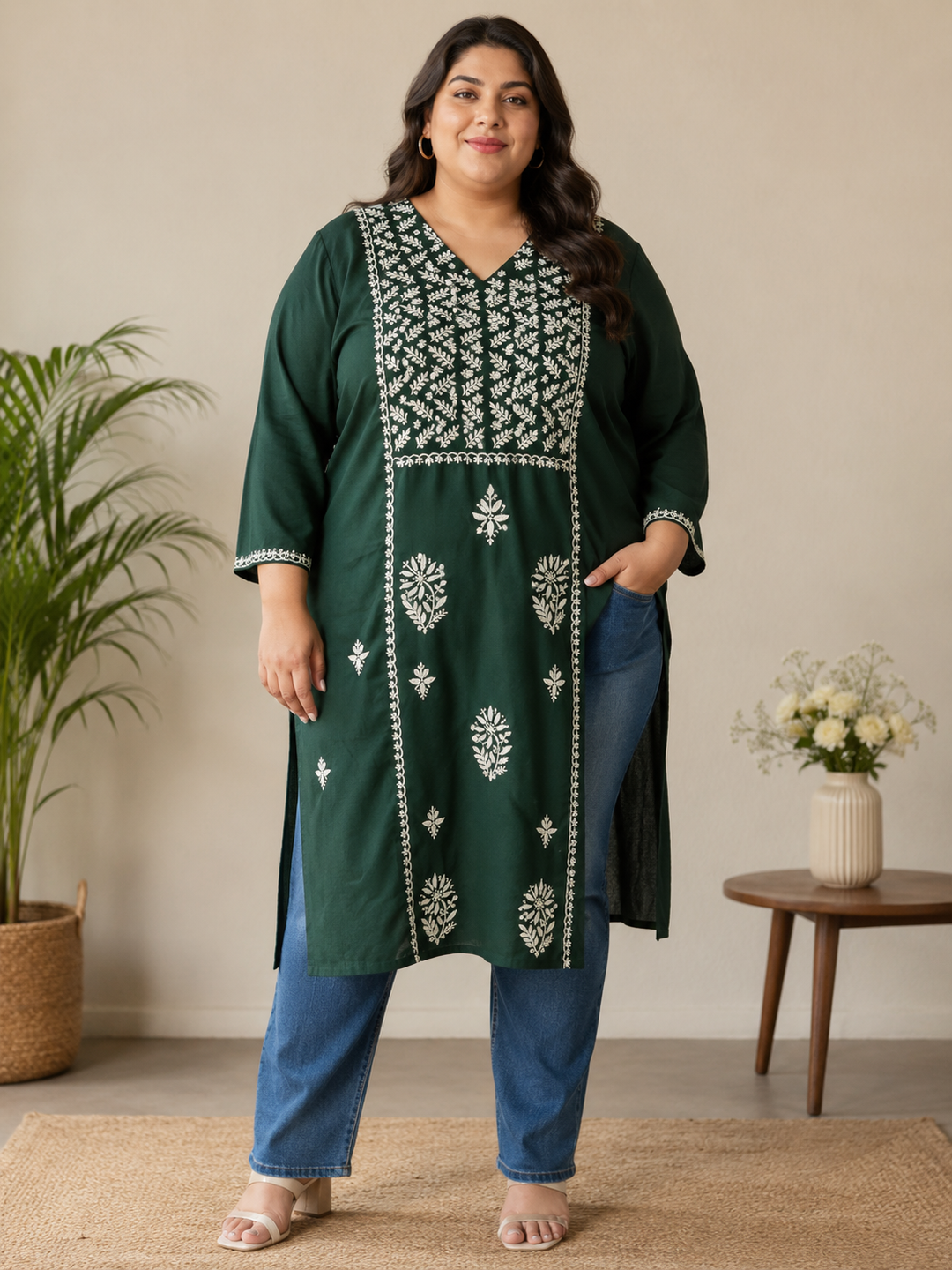Dark green Rayon kurta - Custom Made
