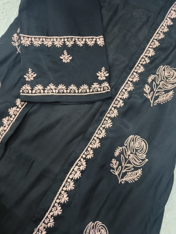 Black Chanderi Chikankari shrug Set -Custom Made