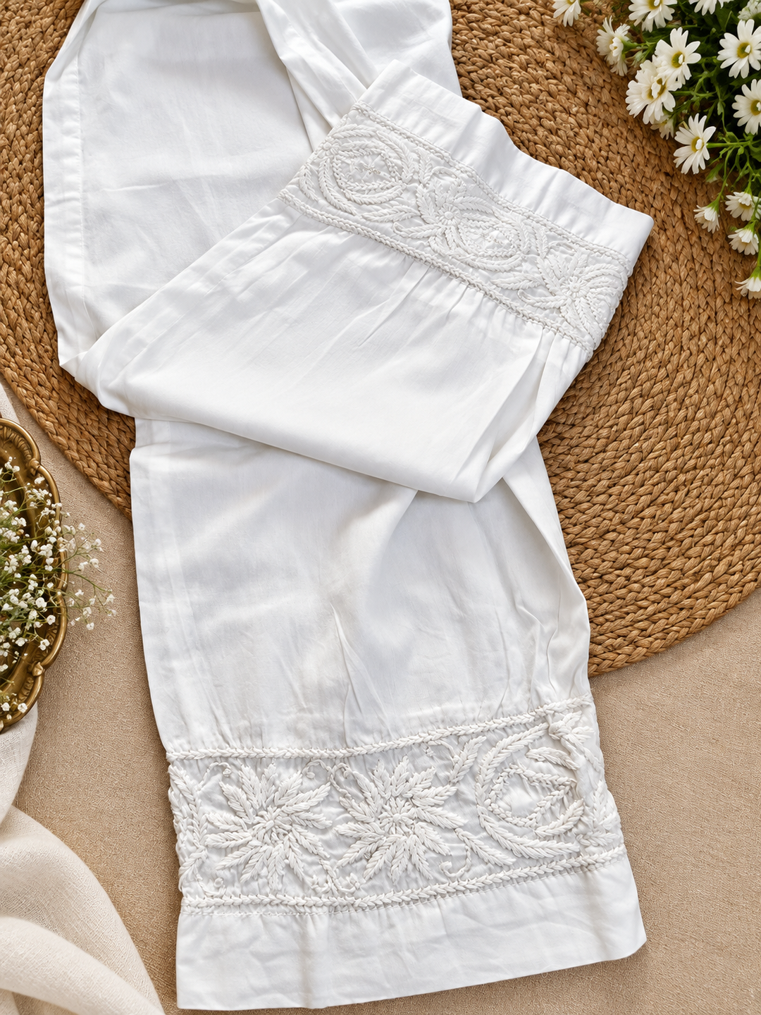 White Stretchable Chikankari pant -Custom Made