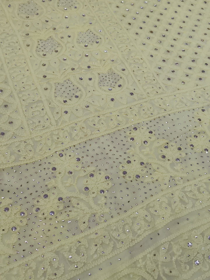 Yellow Pure Georgette Chikankari Kurta duppata fabric