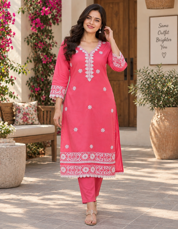 Peach Modal Chikankari kurta