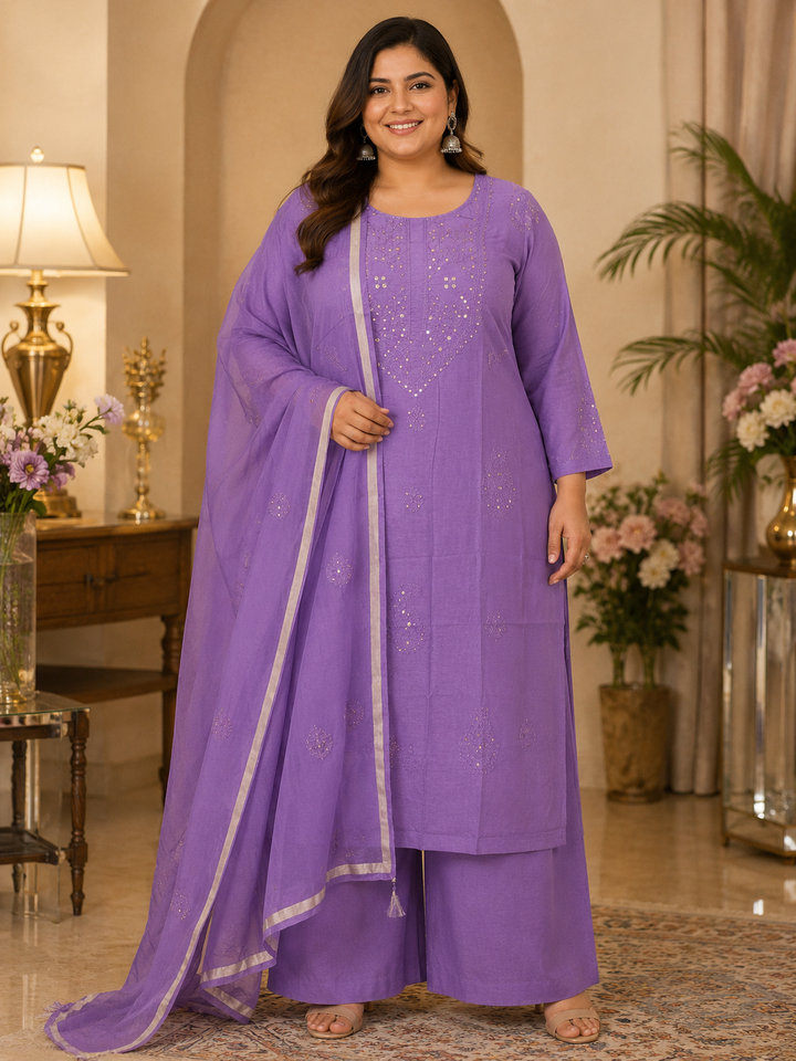Purple Georgette Chikankari Kurta Dupatta pant Fabric