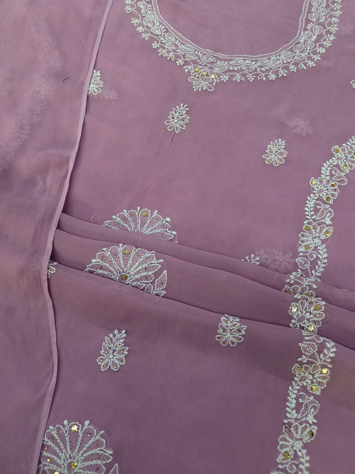 Lavender Georgette Chikankari Kurta duppata Fabric