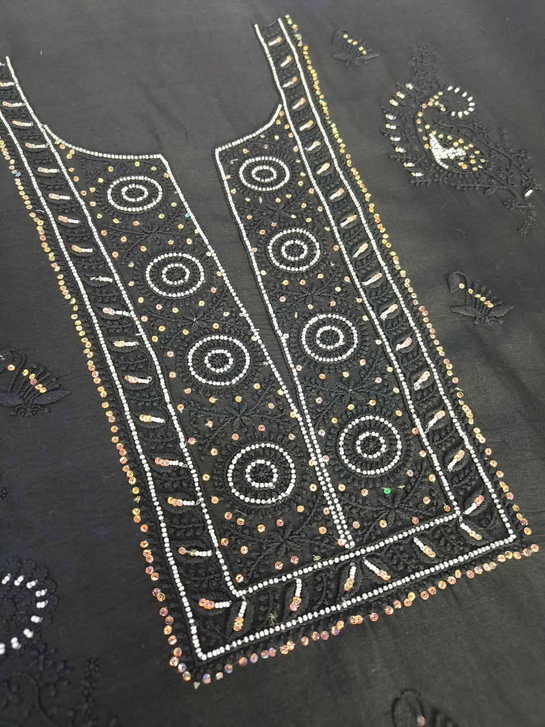 Black Chanderi Chikankari kurta Dupatta Fabric