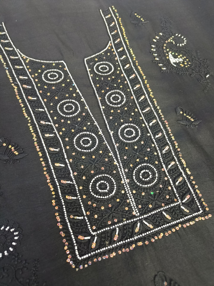 Black Chanderi Chikankari kurta Dupatta Fabric