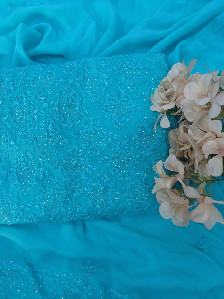 Aqua Blue Georgette Chikankari Kurta Duppata set