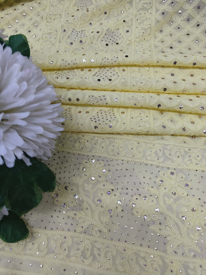 Yellow Pure Georgette Chikankari Kurta duppata fabric