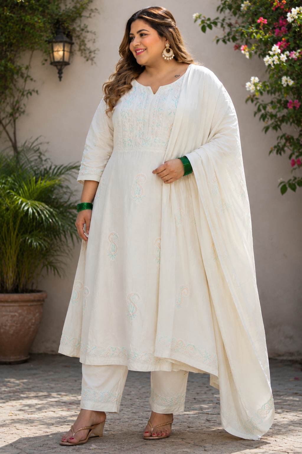 White Chanderi Chikankari Suit Set -Custom Made