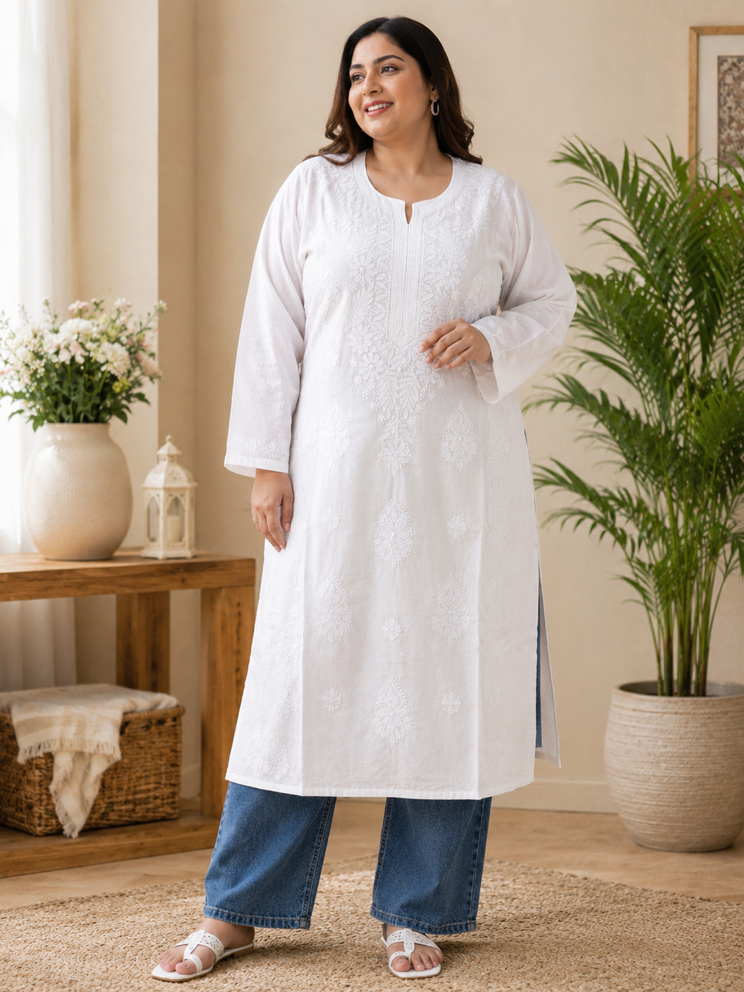 White rayon Chikankari Kurta