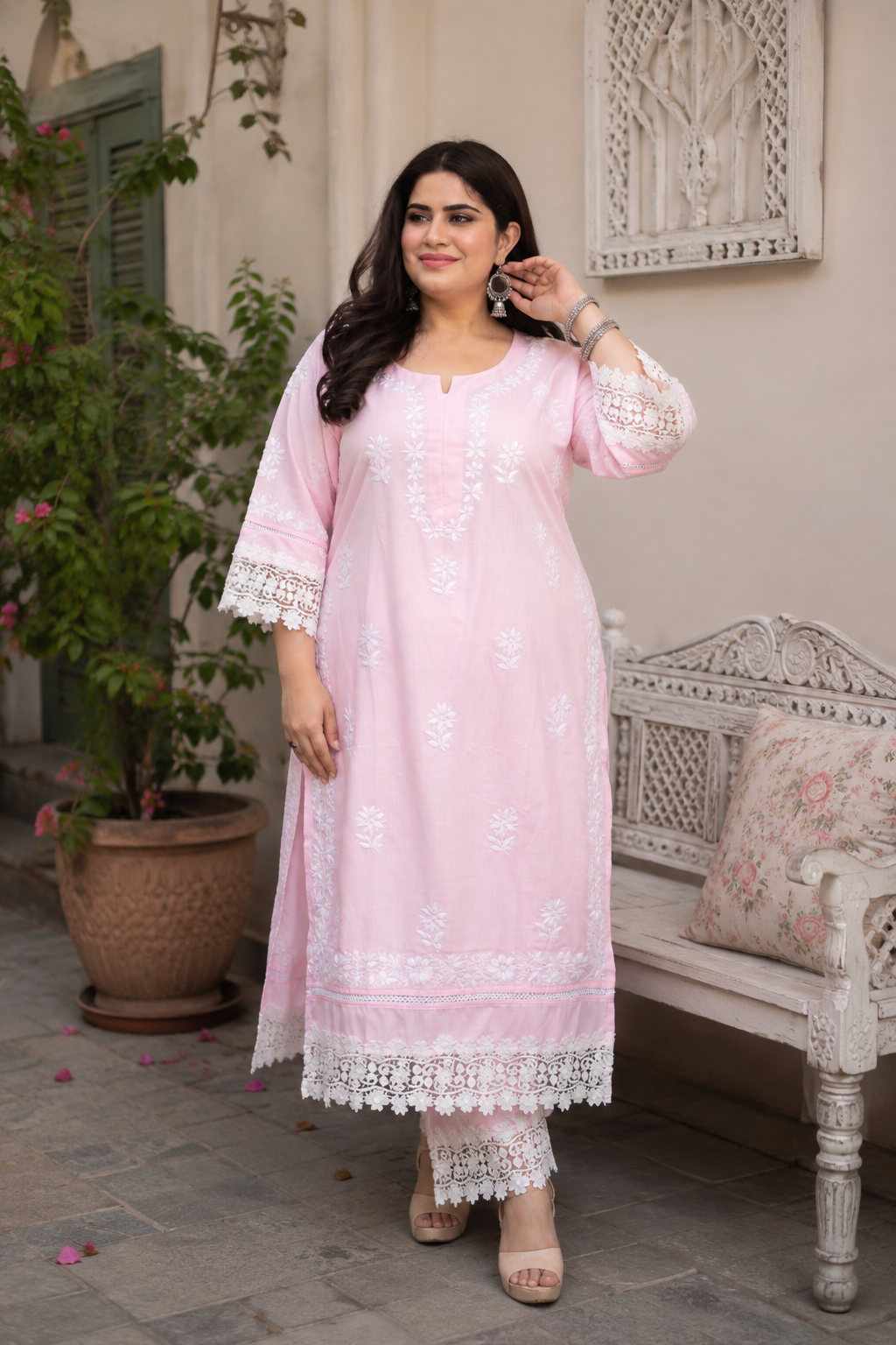 Light Pink Chikankari Co-Ord Set- Custom Made