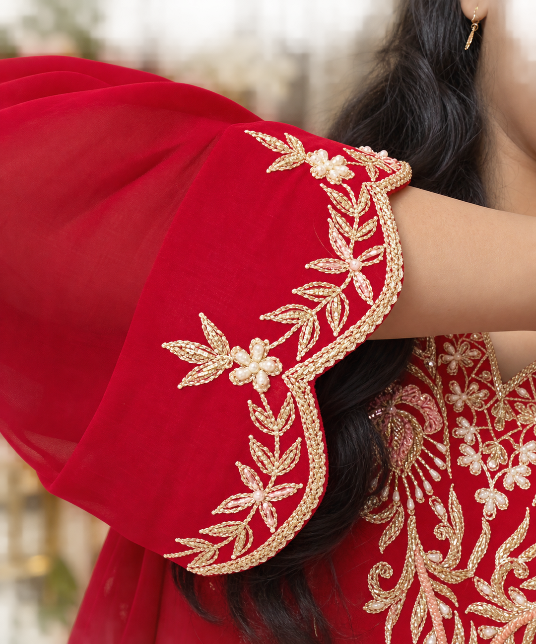 Maroon Georgette embroidered suit Set-Custom Made