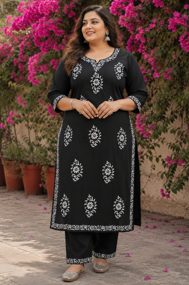 Black Rayon Chikankari Kurta