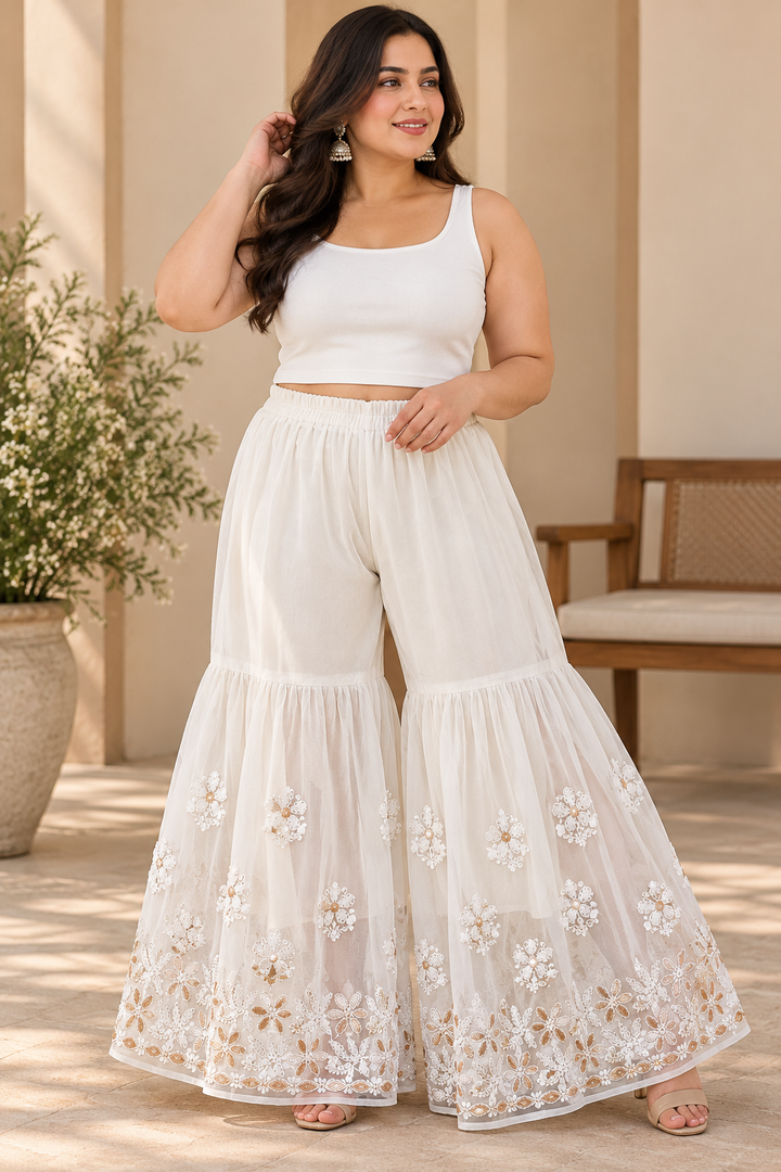 White Georgette Chikankari sharara