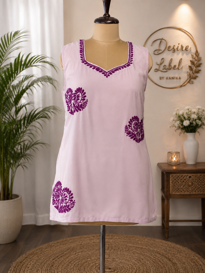 Lavender rayon Chikankari short kurta