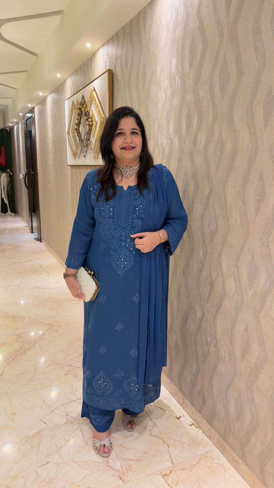 Royal blue Chikankari Georgette Suit Set -Custom Made (DLG-123)