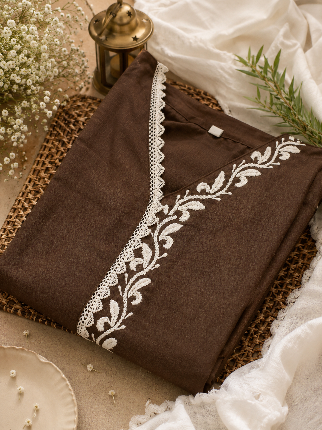 Linen Brown Chikankari Kurta
