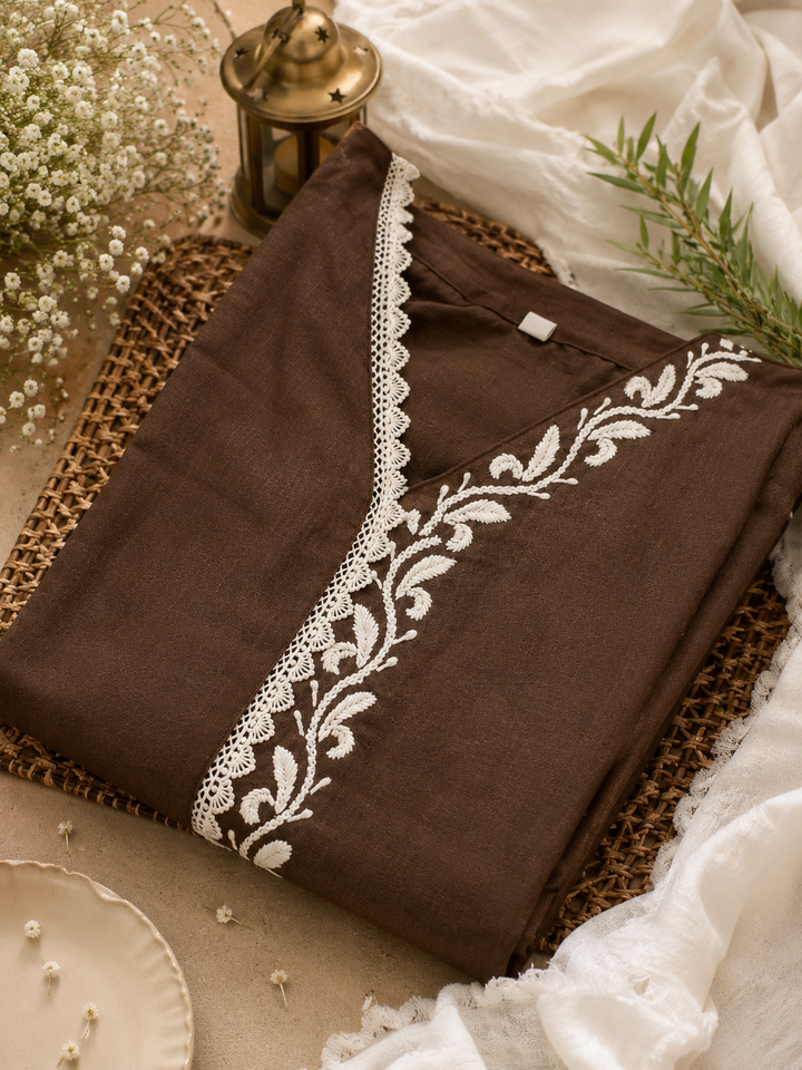 Linen Brown Chikankari Kurta