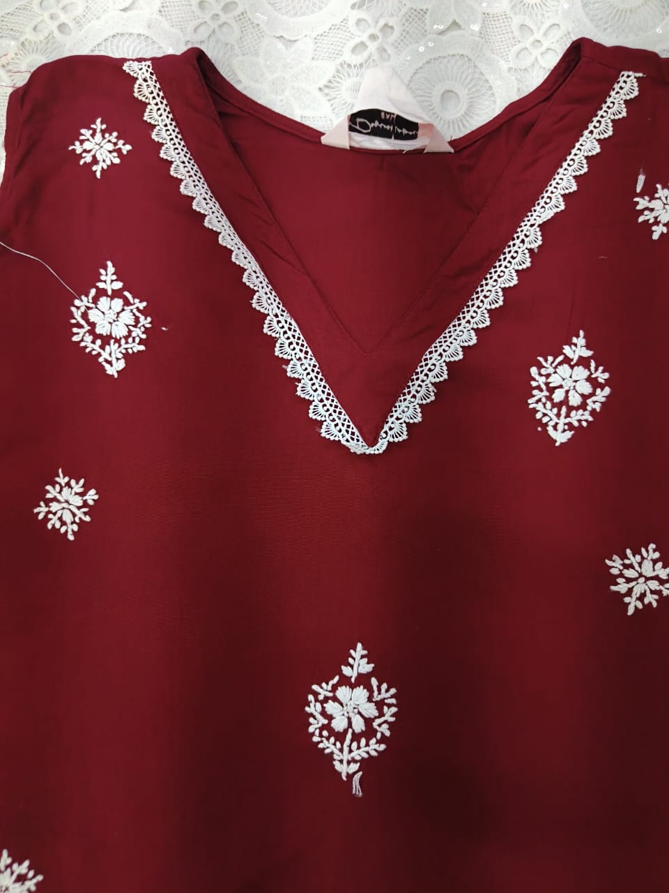 Maroon rayon Chikankari short kurta