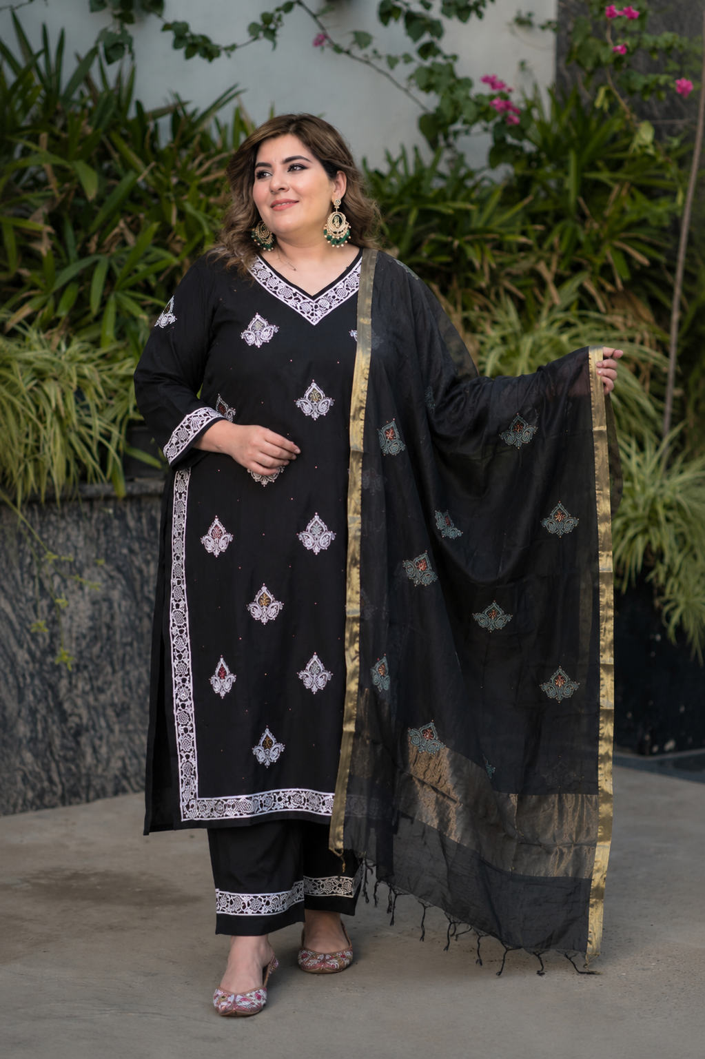 Black Chanderi Chikankari Suit Set -Custom Made