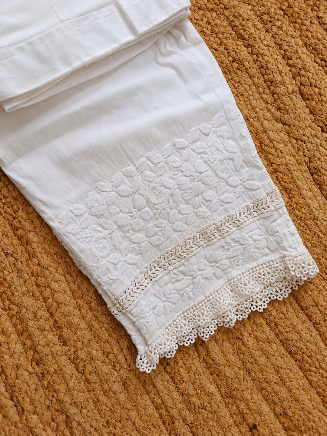 White chikankari Lycra pant