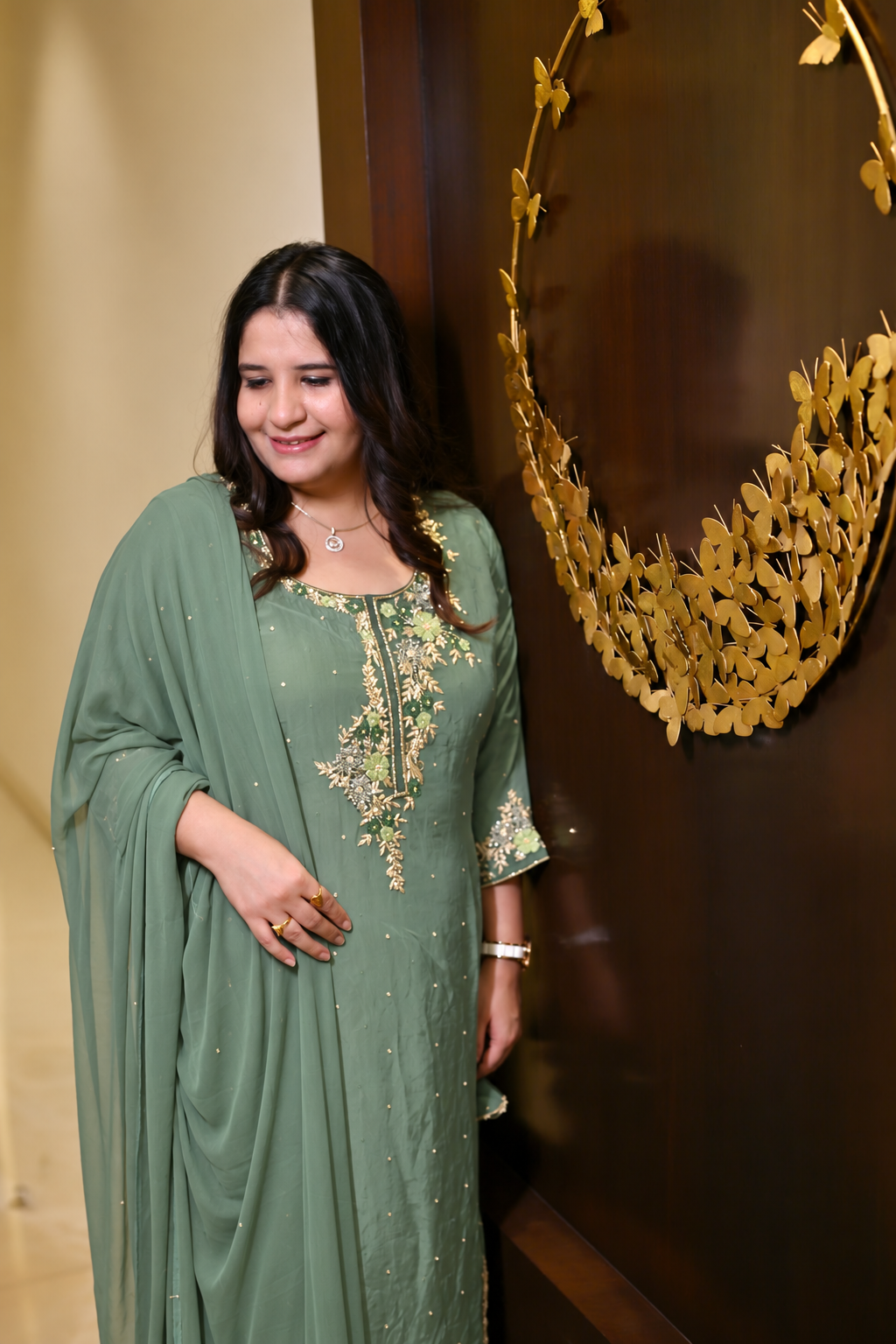 Mint Green Georgette hand embroidered Suit Set -Custom Made