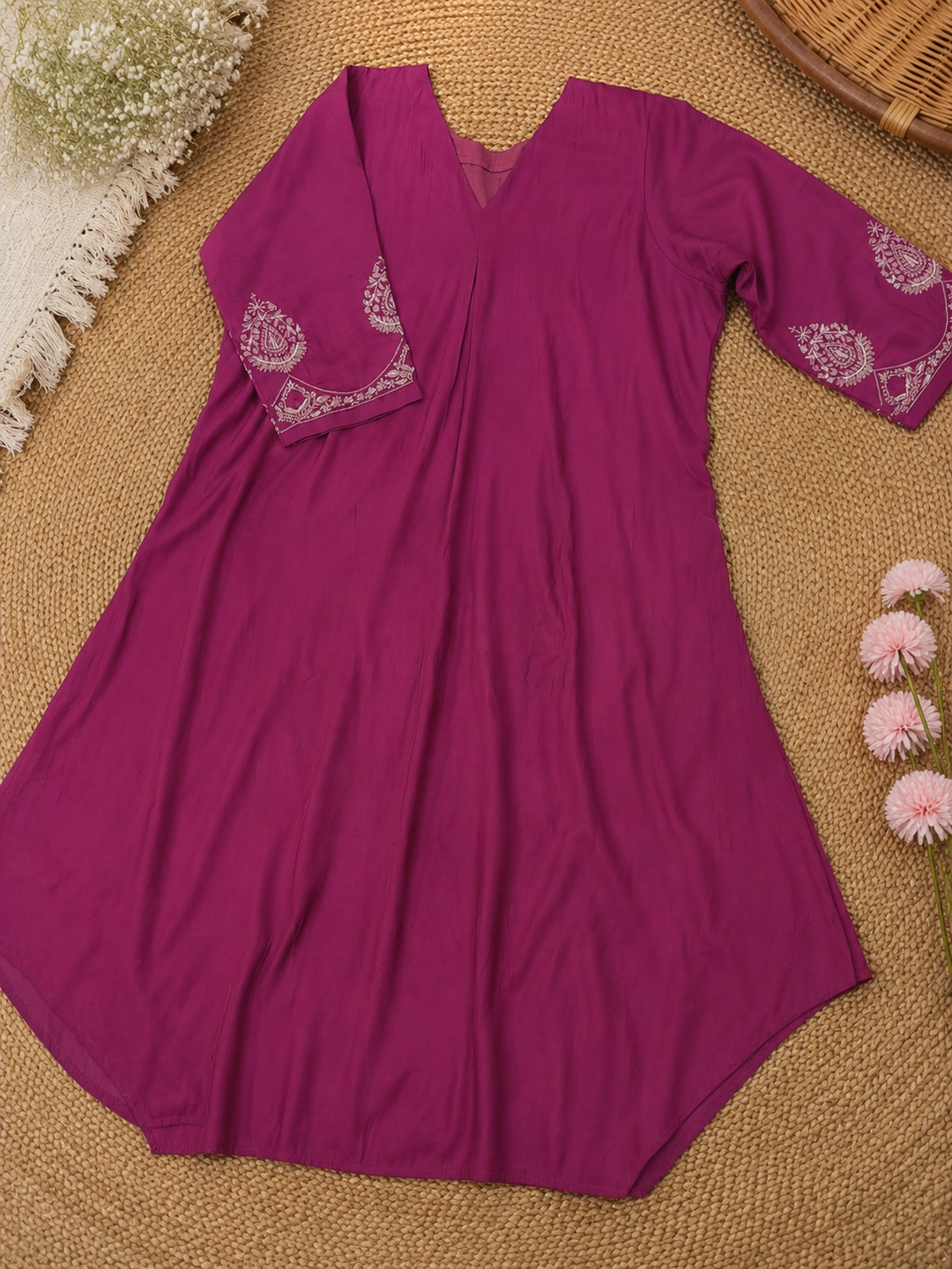 Onion A-line Chanderi Chikankari Co-ord set-Custom made