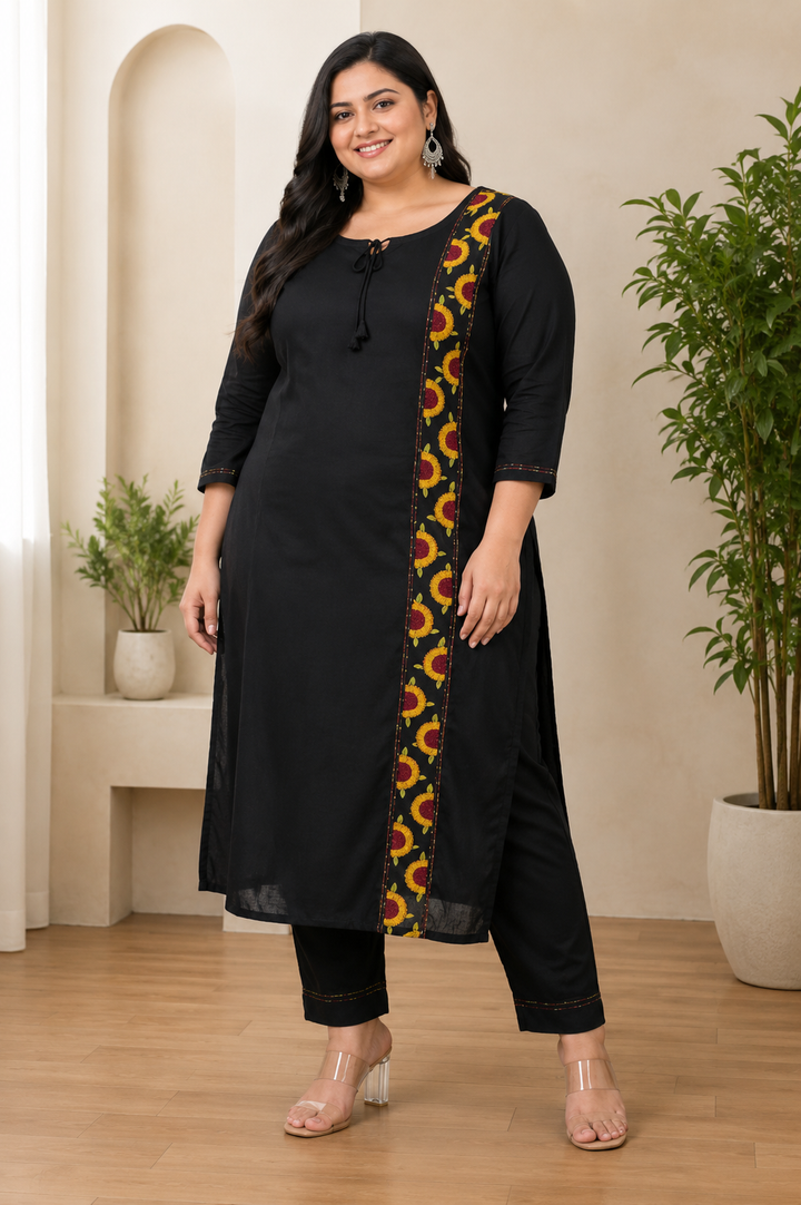 Black Rayon Chikankari Kurta With Pant Set -Custom Made