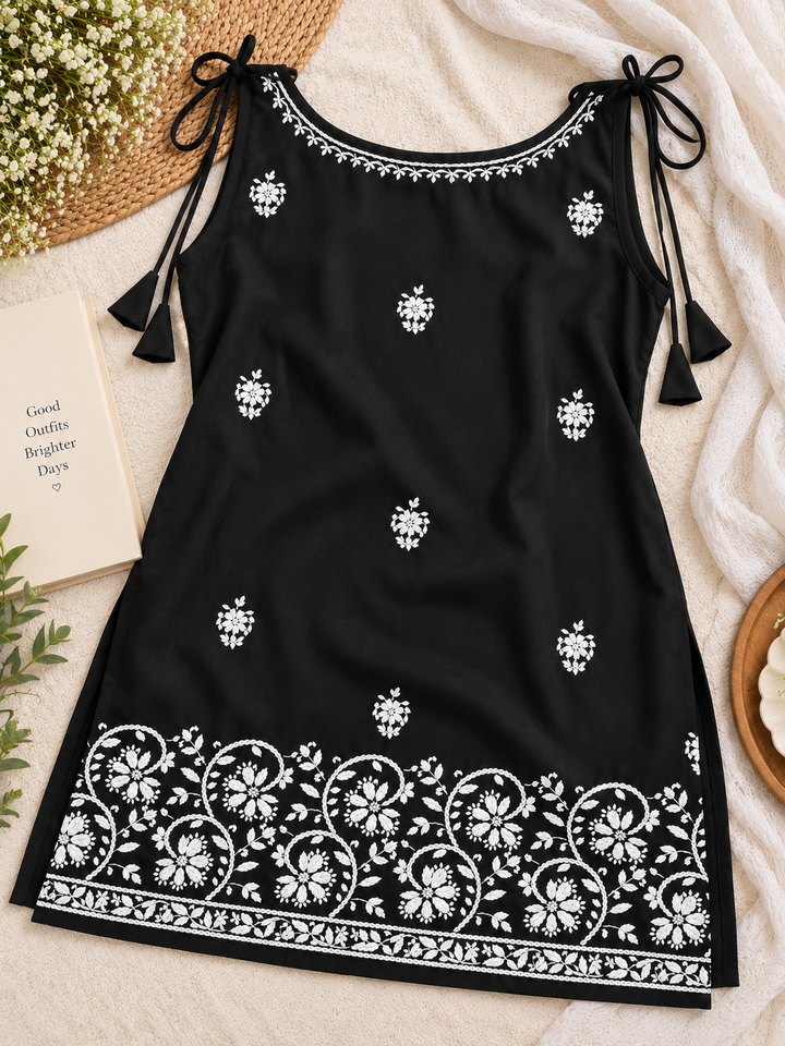 Black Rayon chikankari short kurta -Custom Made