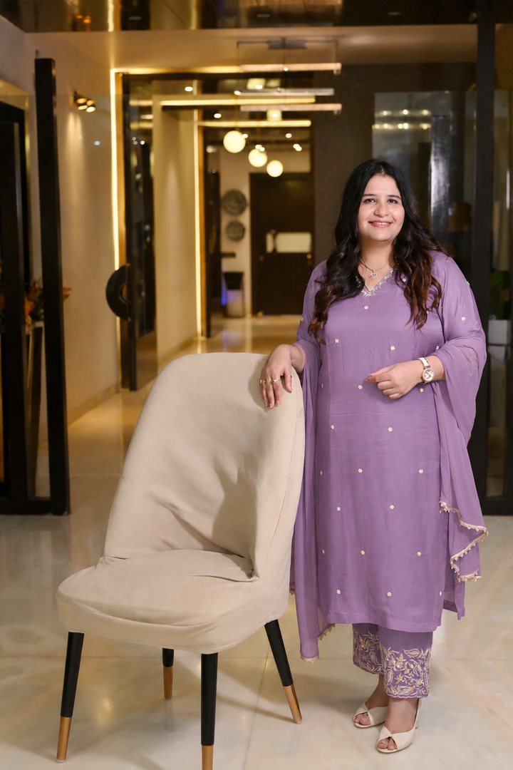 Mouve Georgette Embroidered Suit Set-Custom Made