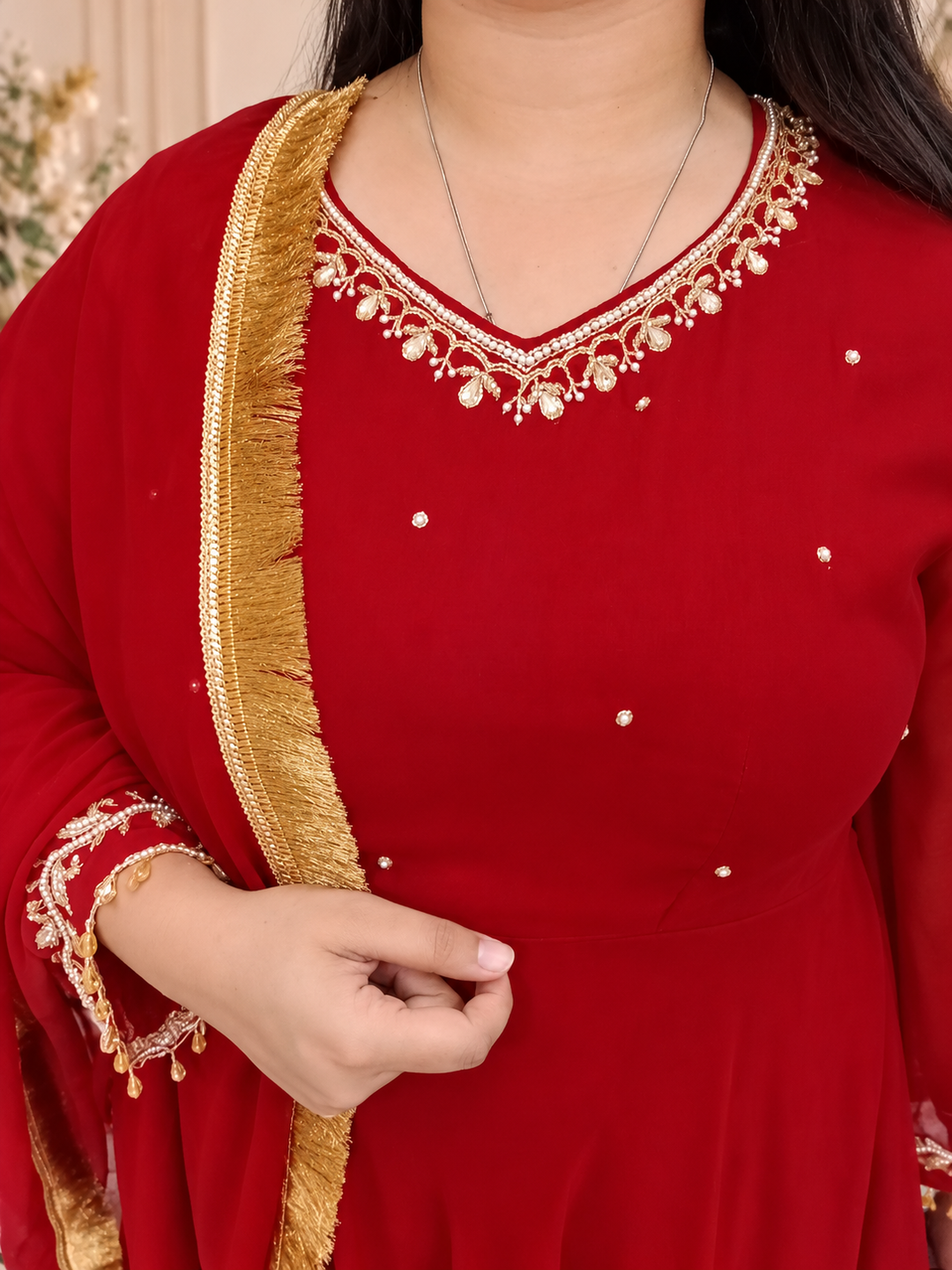 Maroon Georgette embroidered Kurta Plazzo set -Custom Made