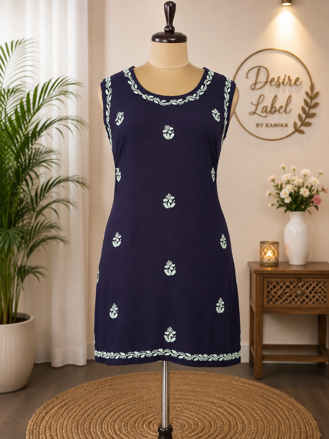 Navy Blue Rayon Chikankari short kurta