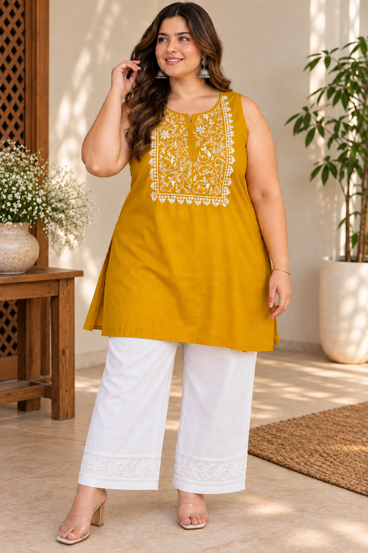 White Stretchable Chikankari pant -Custom Made