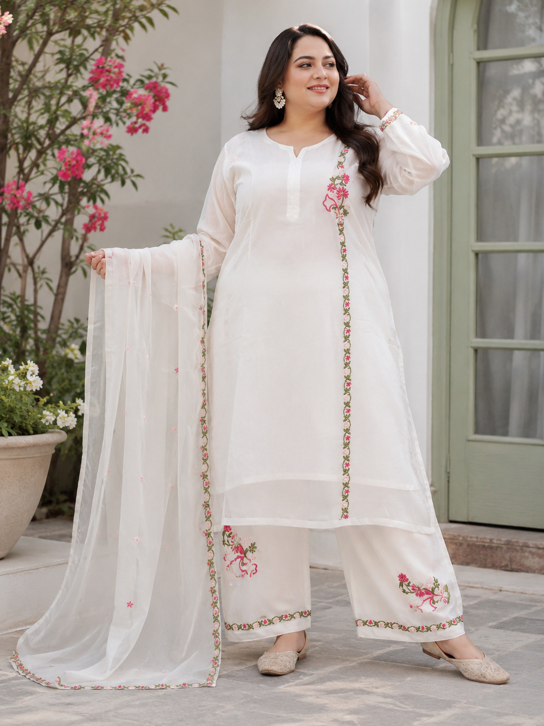 White Organza Chikankari Suit Set -Custom Made